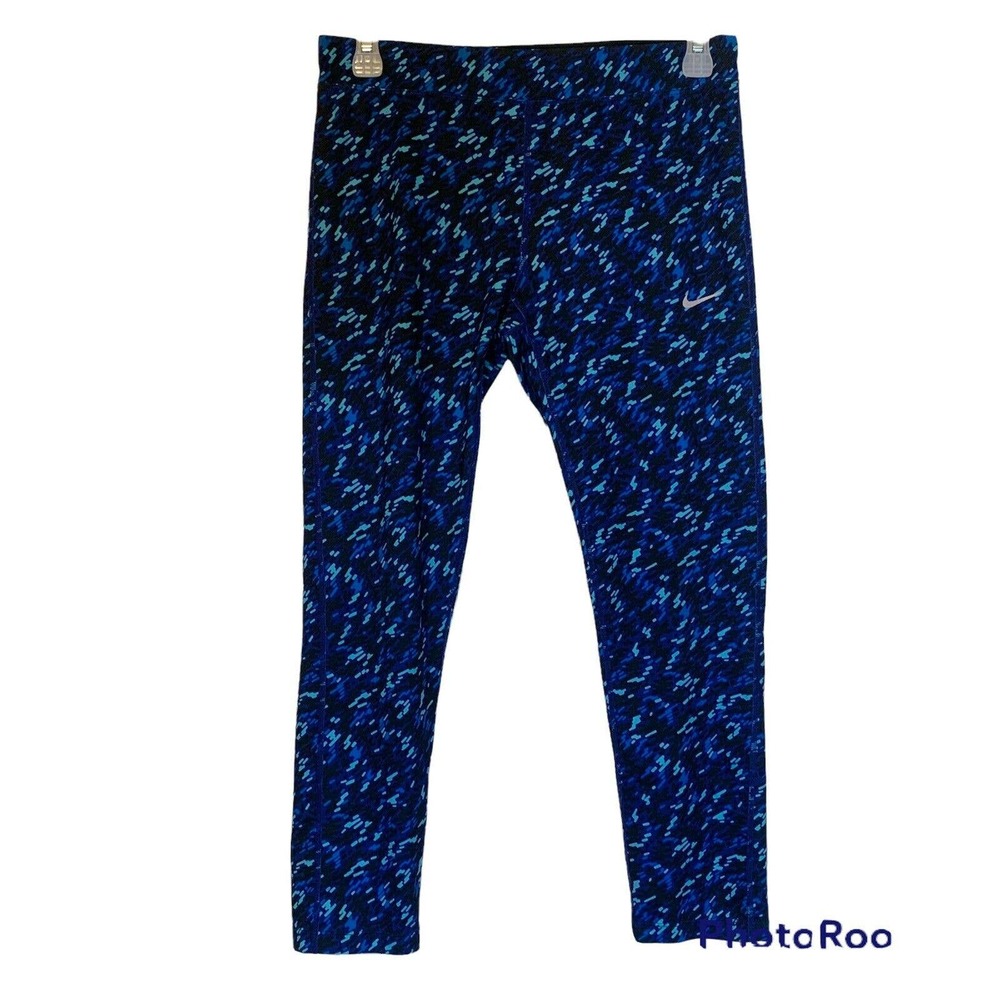 Womens Nike Dri-Fit Blue Black Cropped Leggings Athletic Running Gym Size Medium